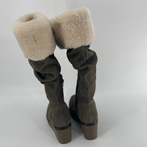 Vintage Foundry Co Arabella Green Suede Sherpa Trim Tall Wedge Boots Women’s 10 - Picture 4 of 10